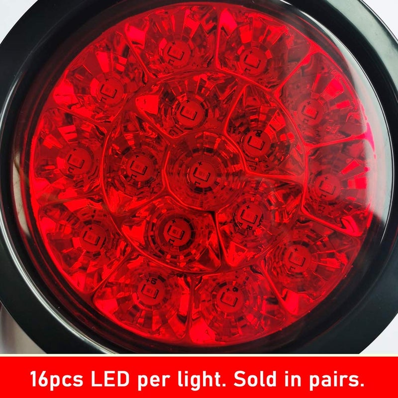 auovo 4" Round led Trailer Lights with Rubber Grommet 12/24V RED 16LED Waterproof Brake/Stop/Turn Tail Marker Light/Lamp for RV Trucks Trailer(2 Pcs) - Image 5